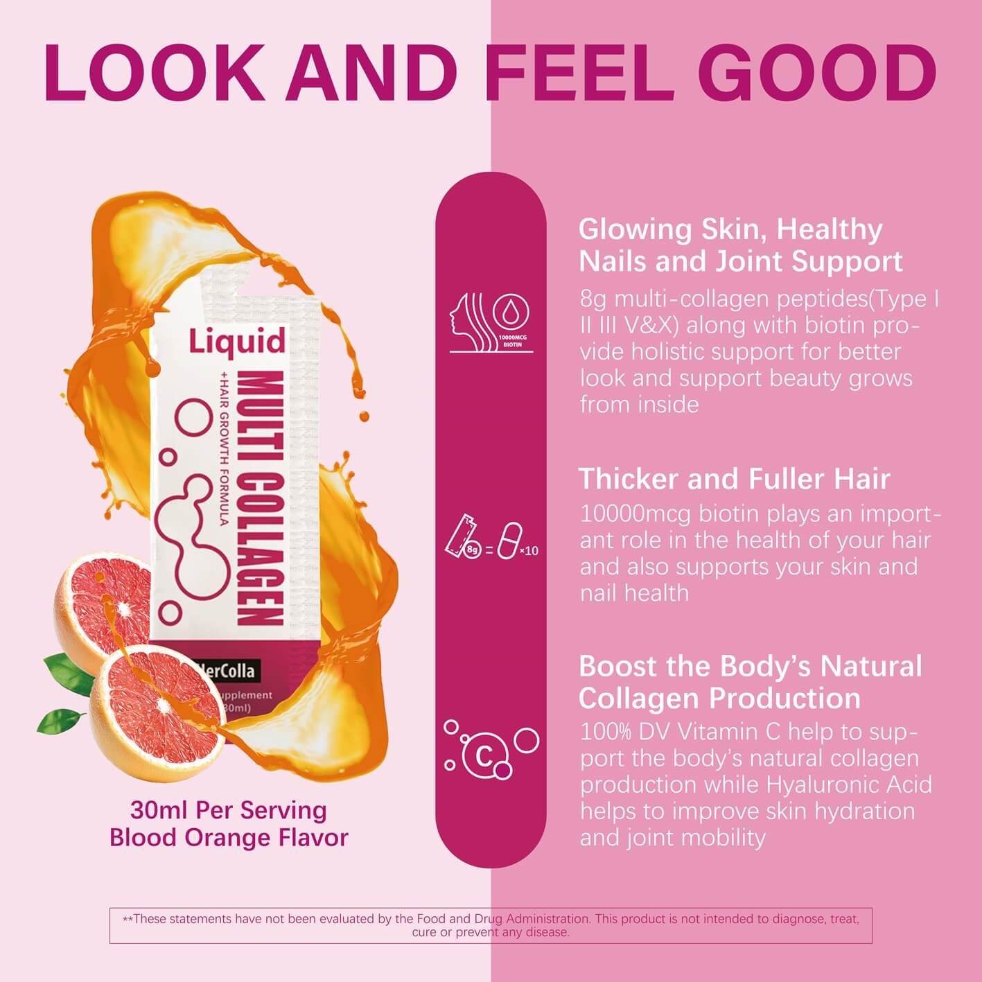 30 Oz-HerColla Multi Collagen Glow Shot-Super Boost on Skin Hair Nails and Joint