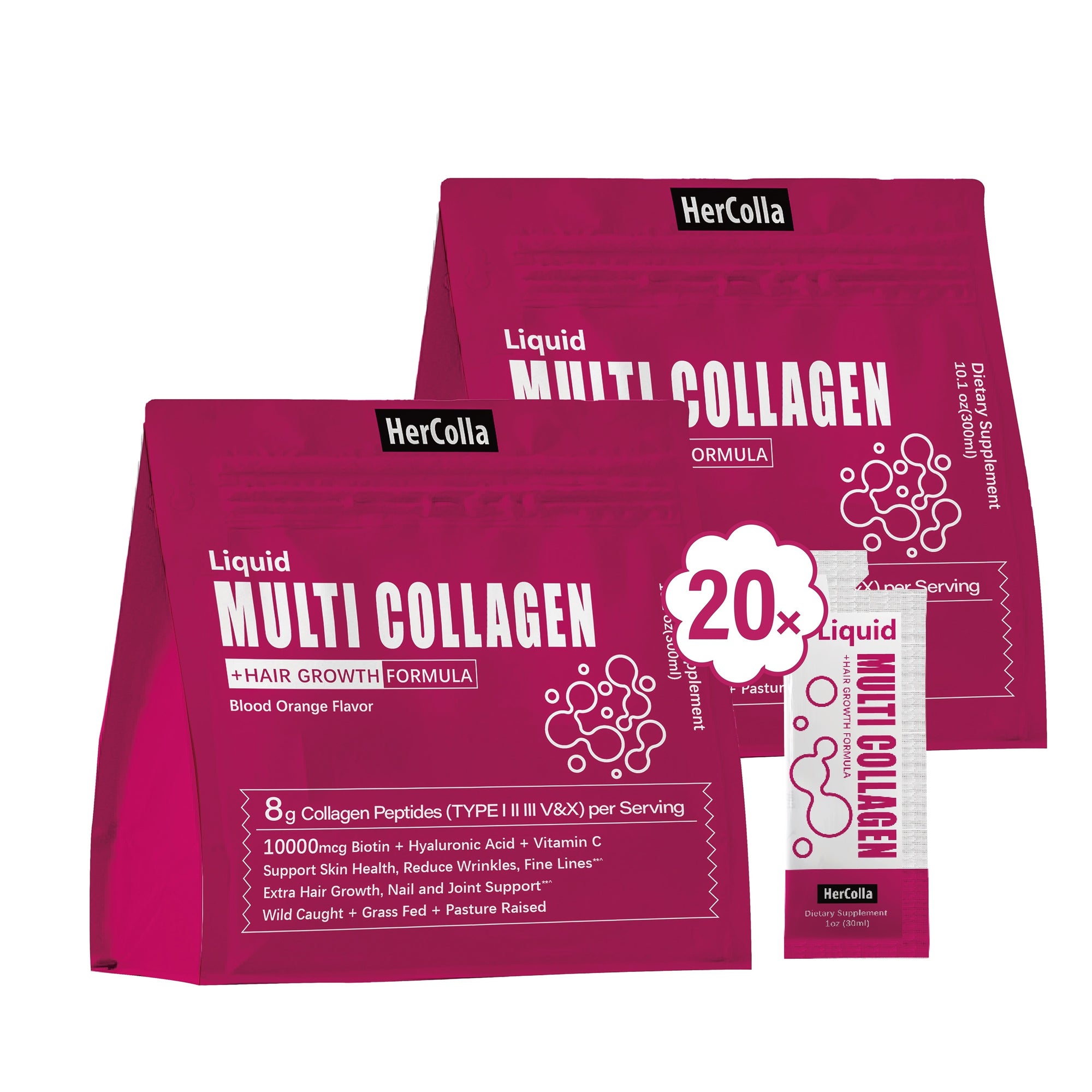 20 Oz-HerColla Multi Collagen Glow Shot-Super Boost on Skin Hair Nails and Joint