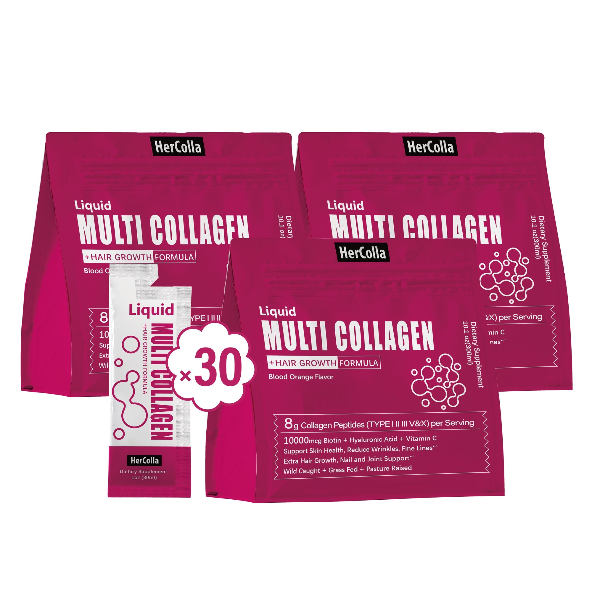 30 Oz-HerColla Multi Collagen Glow Shot-Super Boost on Skin Hair Nails and Joint