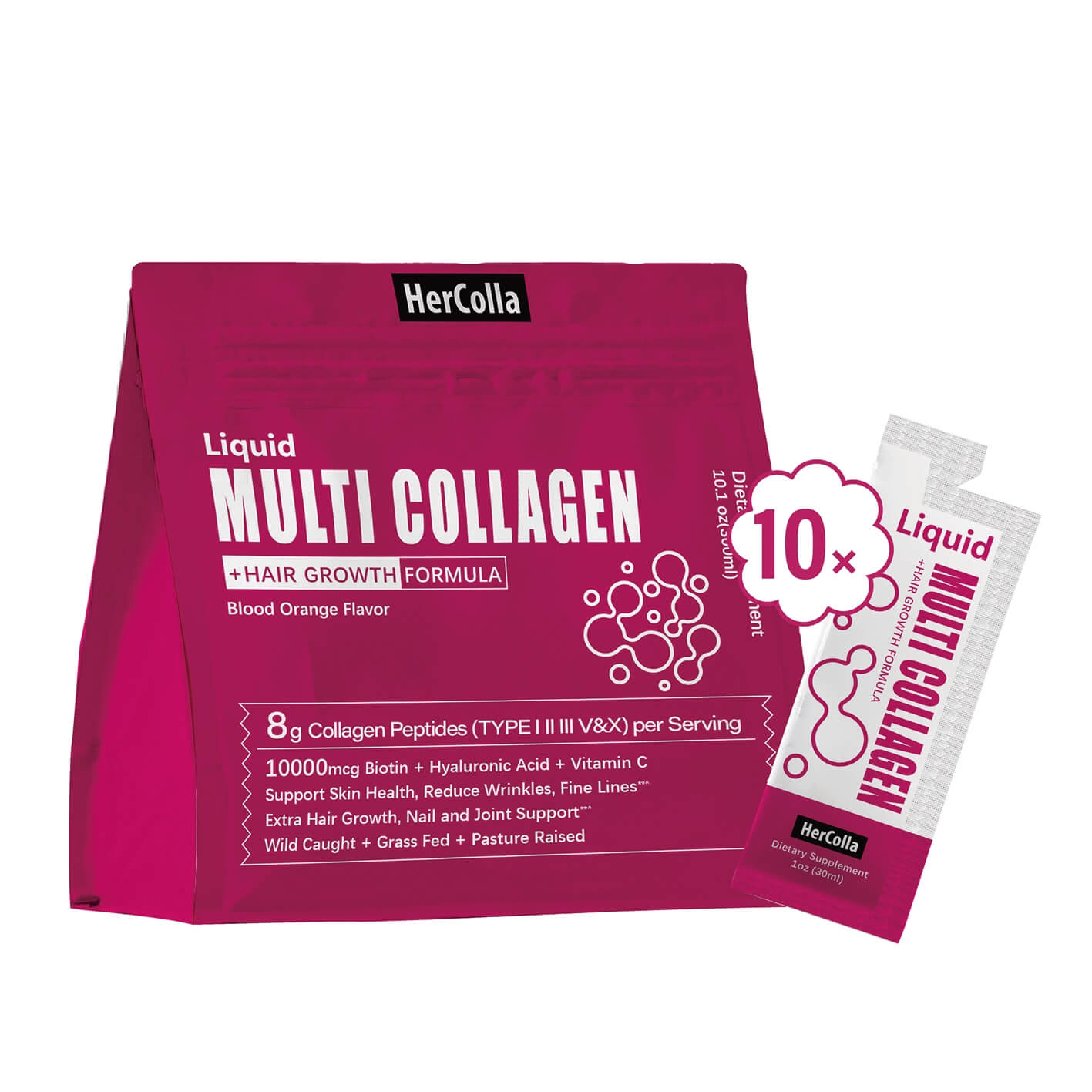 HerColla Multi Collagen Glow Shot-Super Boost on Skin Hair Nails and Joint